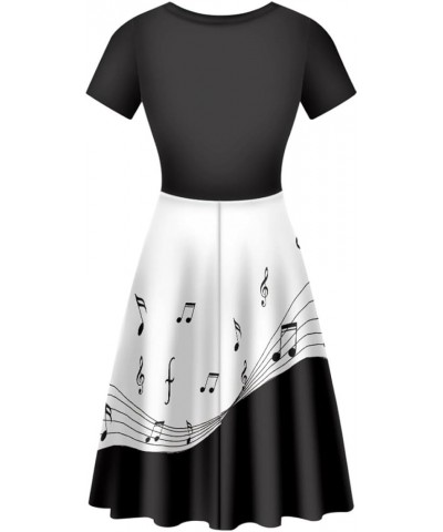 Women's Van Gogh 3D Print Crew Neck Unique Flared A-Line Skater Casual Dress Musical Note $15.11 Dresses