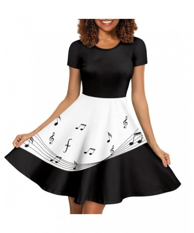 Women's Van Gogh 3D Print Crew Neck Unique Flared A-Line Skater Casual Dress Musical Note $15.11 Dresses