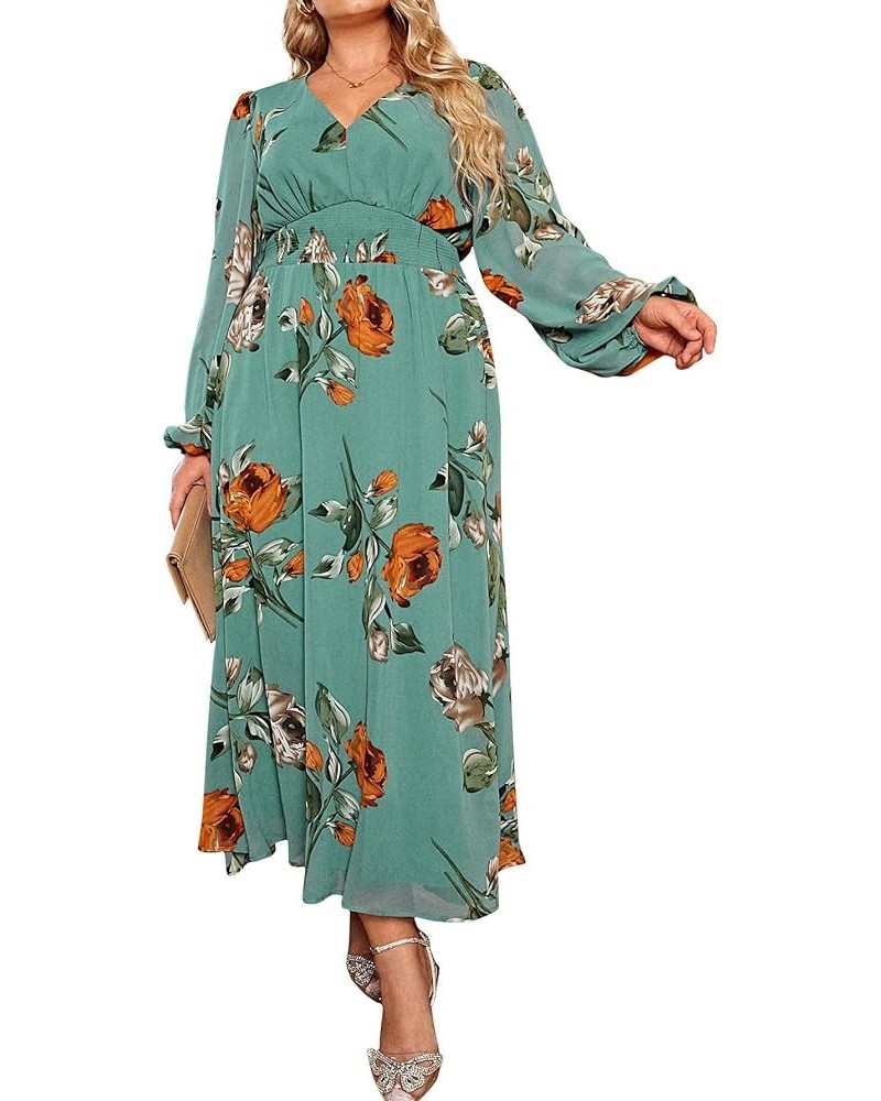 Simplee Women Boho Floral Maxi Dress Flowy Casual V Neck Short Sleeve Wedding Guest Holiday Beach Long Dress Print-Plus Size ...