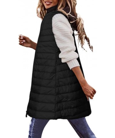 Womens Quilted Puffer Vest Maxi Length Sleeveless Hooded Packable Winter Warm Thickened Down Jacket 04 Black $17.27 Vests