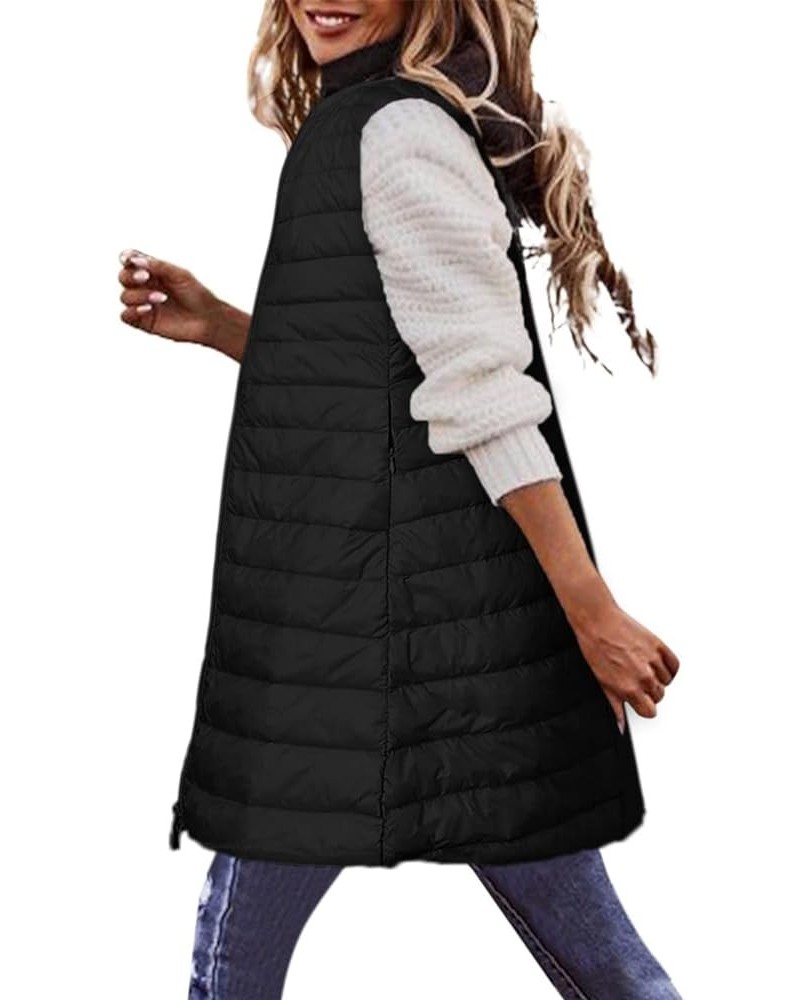 Womens Quilted Puffer Vest Maxi Length Sleeveless Hooded Packable Winter Warm Thickened Down Jacket 04 Black $17.27 Vests