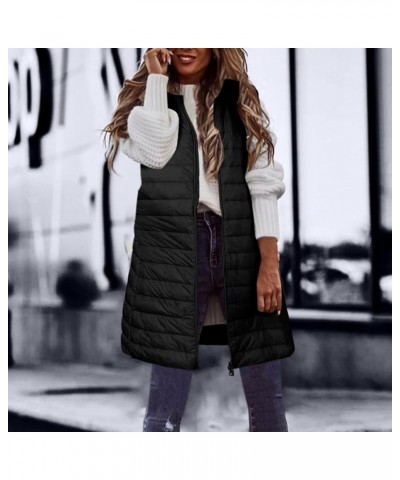 Womens Quilted Puffer Vest Maxi Length Sleeveless Hooded Packable Winter Warm Thickened Down Jacket 04 Black $17.27 Vests