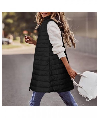 Womens Quilted Puffer Vest Maxi Length Sleeveless Hooded Packable Winter Warm Thickened Down Jacket 04 Black $17.27 Vests