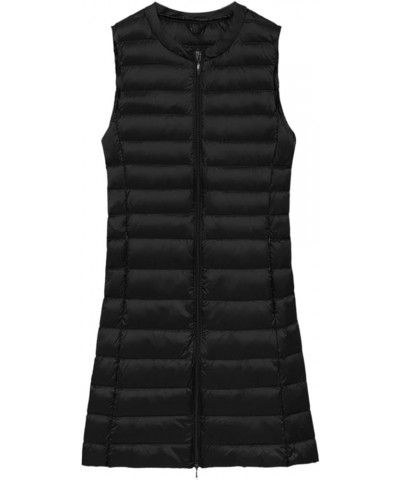 Womens Quilted Puffer Vest Maxi Length Sleeveless Hooded Packable Winter Warm Thickened Down Jacket 04 Black $17.27 Vests