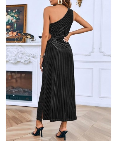 Women's One Shoulder Velvet Wedding Guest Dress Sexy Cutout High Split Party Cocktail Maxi Dress Black $20.69 Dresses