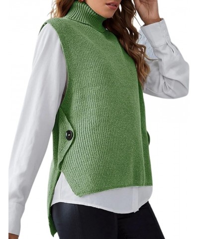 Kinkia Women's Turtleneck Knit Sweater Vest High Low Hem Casual Loose Knitted Tank Tops Green $15.40 Sweaters