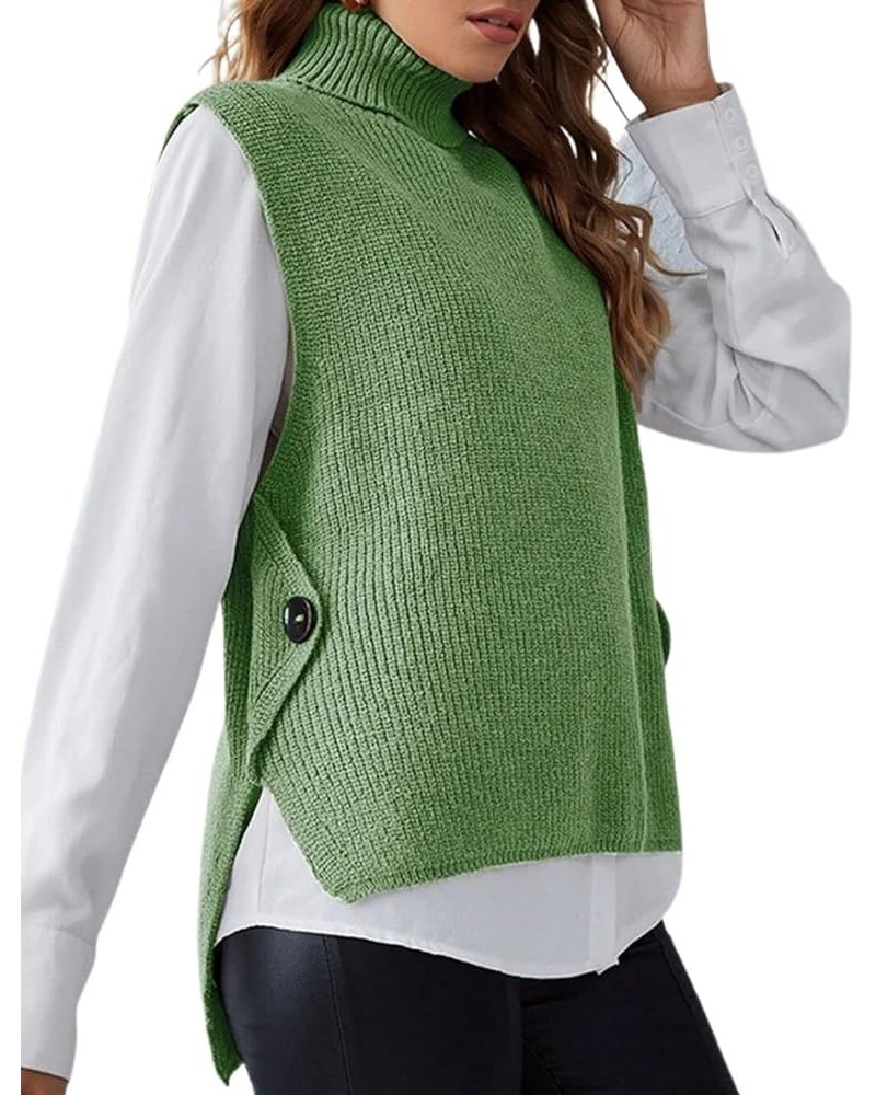 Kinkia Women's Turtleneck Knit Sweater Vest High Low Hem Casual Loose Knitted Tank Tops Green $15.40 Sweaters