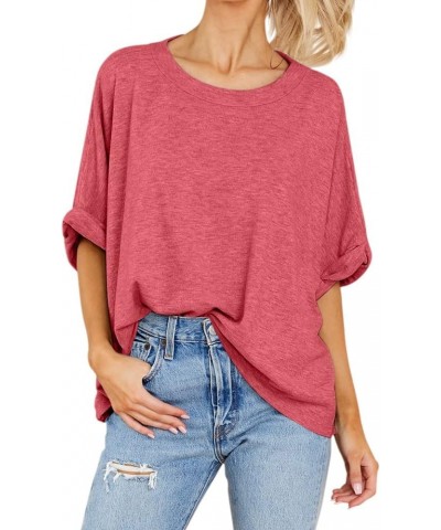 Women Oversized T Shirt Short Sleeve Loose Casual Basic Shirts Summer Tee Tops Red $15.07 T-Shirts