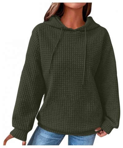 Waffle Hoodies for Women Long Sleeve Solid Hooded Sweatshirts Casual Drawstring Loose Comfy Fashion Fall Clothes 7 Army Green...