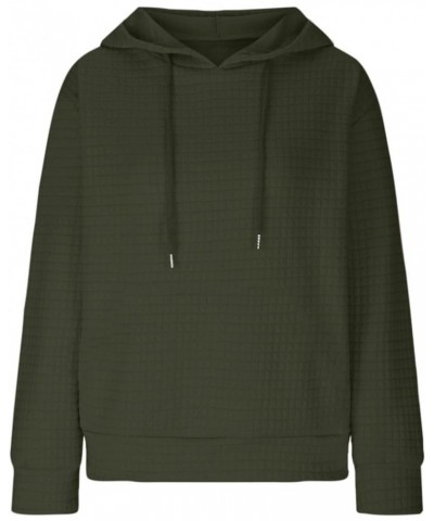 Waffle Hoodies for Women Long Sleeve Solid Hooded Sweatshirts Casual Drawstring Loose Comfy Fashion Fall Clothes 7 Army Green...