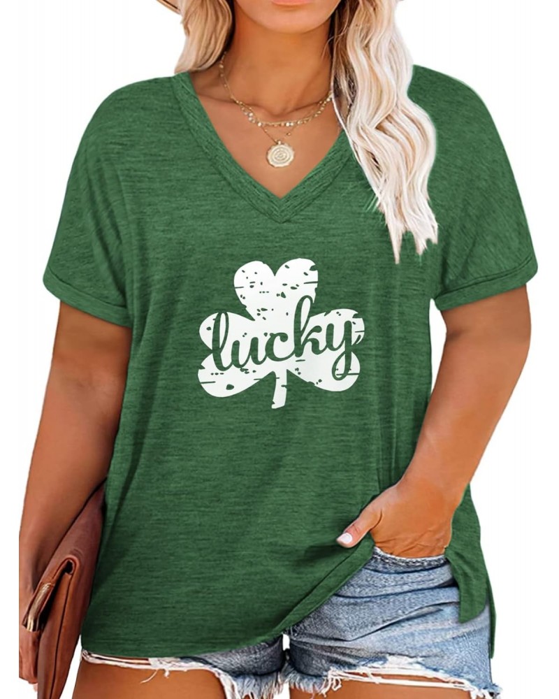 St Patricks Day Shirt Women V Neck Irish Clover Heart Tshirt Summer Casual Tunics Green SPL 20W $18.55 Tops