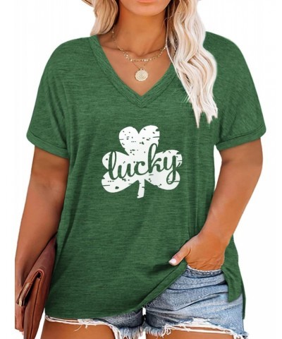 St Patricks Day Shirt Women V Neck Irish Clover Heart Tshirt Summer Casual Tunics Green SPL 20W $18.55 Tops