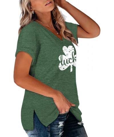 St Patricks Day Shirt Women V Neck Irish Clover Heart Tshirt Summer Casual Tunics Green SPL 20W $18.55 Tops