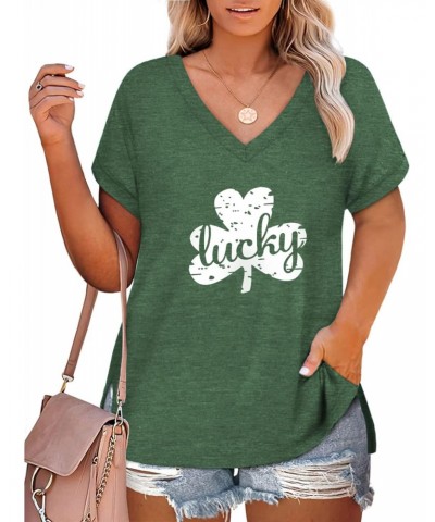 St Patricks Day Shirt Women V Neck Irish Clover Heart Tshirt Summer Casual Tunics Green SPL 20W $18.55 Tops