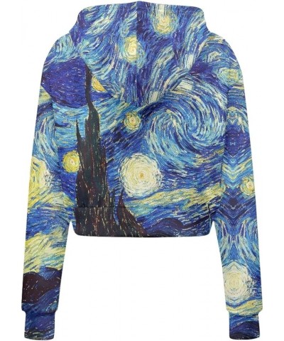 Women Zip Up Hoodie Sweatshirt Jacket Cropped Long Sleeve Crop Top Oversized 2023 Fall Outfits S-5XL Van Gogh Starry Night $1...