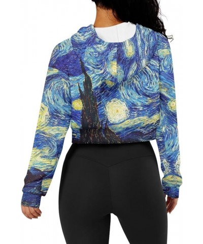 Women Zip Up Hoodie Sweatshirt Jacket Cropped Long Sleeve Crop Top Oversized 2023 Fall Outfits S-5XL Van Gogh Starry Night $1...