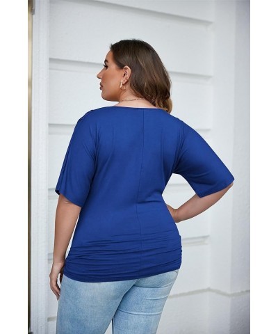 Womens Plus Size Tops V Neck Wrap Short Sleeve Shirts Casual Loose Dolman Top Tunic Blouses Sky Blue $12.41 Blouses