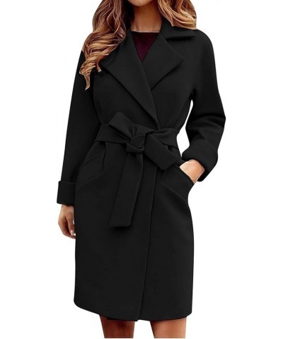 Womens Trench Coats Long Plus Size Casual Overcoat Trendy Elegant Jacket Classic Lapel Windbreaker with Belt 05-black $10.45 ...