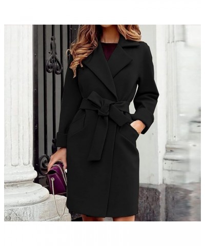 Womens Trench Coats Long Plus Size Casual Overcoat Trendy Elegant Jacket Classic Lapel Windbreaker with Belt 05-black $10.45 ...