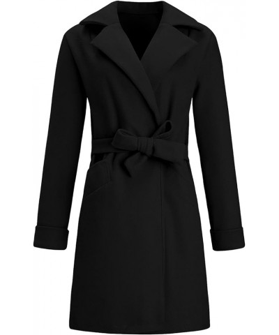 Womens Trench Coats Long Plus Size Casual Overcoat Trendy Elegant Jacket Classic Lapel Windbreaker with Belt 05-black $10.45 ...