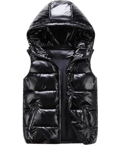 Puffer Vest Women Zipper Warm Puffer Faux Leather Sleeveless Jacket Coats Hooded Winter Windbreaker Outerwear 11-black $11.28...