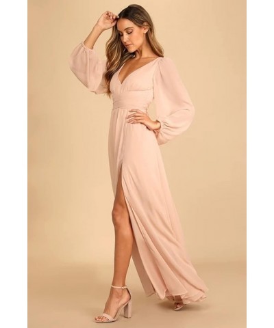 V Neck Chiffon Bridesmaid Dresses with Sleeve Long for Women A Line Slit Formal Dresses WD059 Light Pink $29.90 Dresses