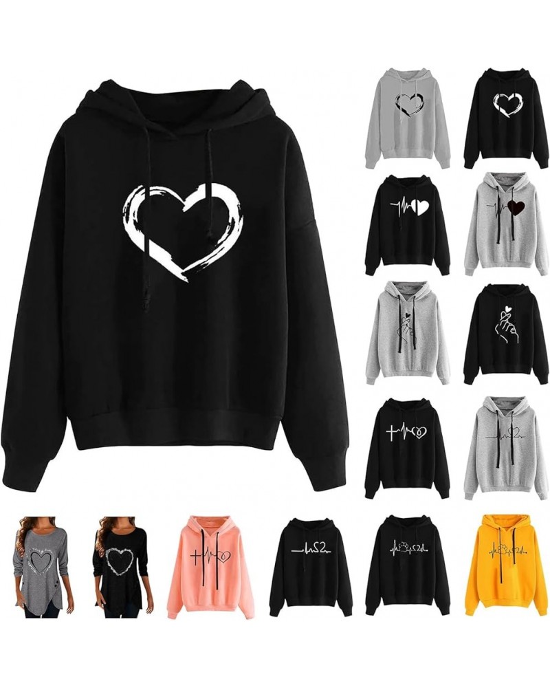 Women's Graphic Hoodies Heart Print Long Sleeve Pullover Hoodie Sweatshirt Tops Shirts A-black $5.71 Hoodies & Sweatshirts