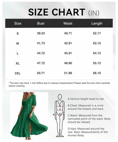 Women Summer Dresses Short Sleeves V Neck Button Drawstring Maxi Dresses Solid Color Boho Long Dresses Solid Green $17.90 Dre...