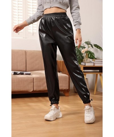 Leather Pants for Women Casual Elastic High Waist Tapered Leg Faux Leather Jogger Pants Trousers Black $18.48 Pants