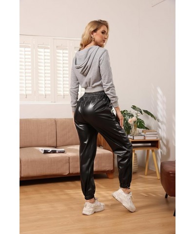 Leather Pants for Women Casual Elastic High Waist Tapered Leg Faux Leather Jogger Pants Trousers Black $18.48 Pants