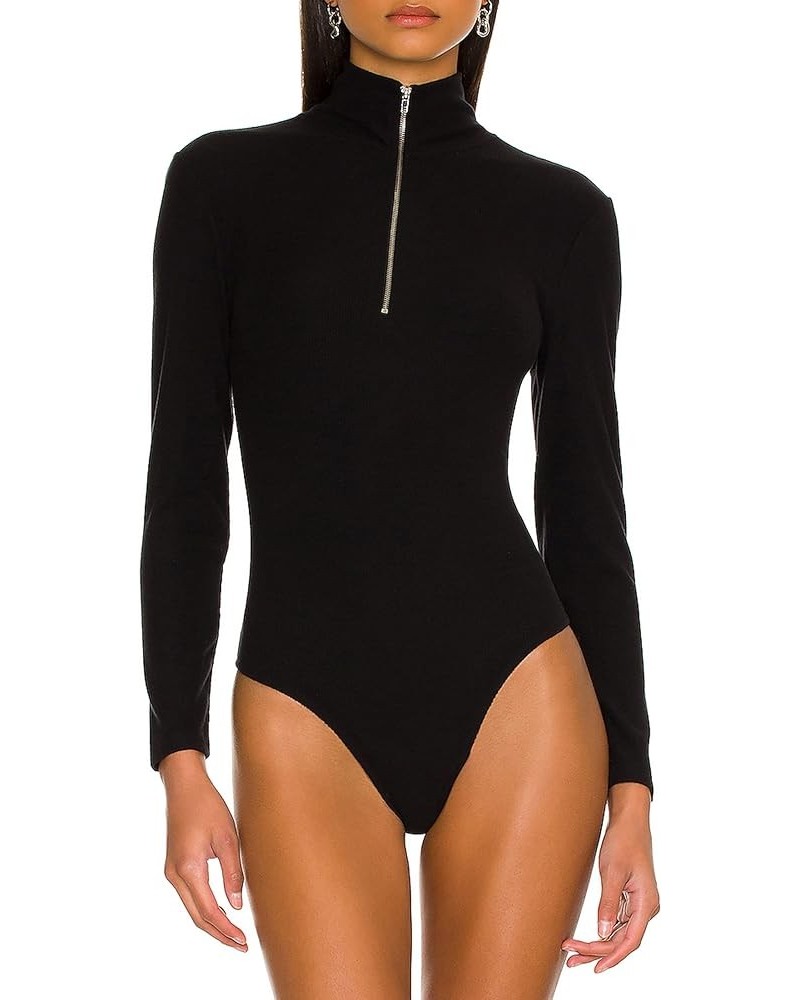 May&Maya Women's Zip Front Turtleneck Bodysuit Jumpsuit Leotard Black $12.95 Bodysuits