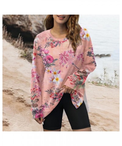 Plus Size Crewneck Tops for Women Long Sleeve Side Split Loose Casual Knit Pullover Sweater Blouse 04-pink $12.69 Activewear