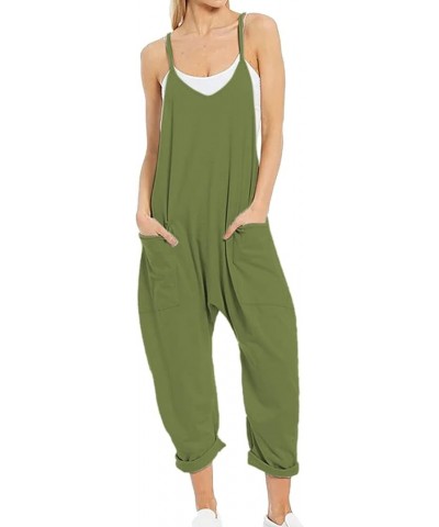 Women's Casual Sleeveless Jumpsuits Spaghetti Strap Loose Wide Leg Romper Overalls with Pockets Green $16.00 Overalls