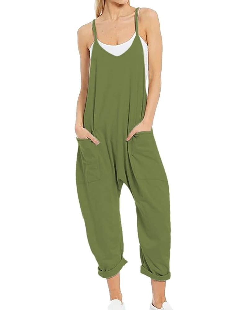 Women's Casual Sleeveless Jumpsuits Spaghetti Strap Loose Wide Leg Romper Overalls with Pockets Green $16.00 Overalls