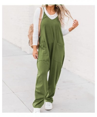 Women's Casual Sleeveless Jumpsuits Spaghetti Strap Loose Wide Leg Romper Overalls with Pockets Green $16.00 Overalls