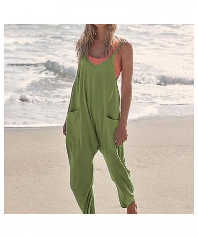 Women's Casual Sleeveless Jumpsuits Spaghetti Strap Loose Wide Leg Romper Overalls with Pockets Green $16.00 Overalls