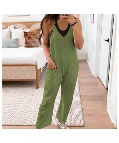 Women's Casual Sleeveless Jumpsuits Spaghetti Strap Loose Wide Leg Romper Overalls with Pockets Green $16.00 Overalls