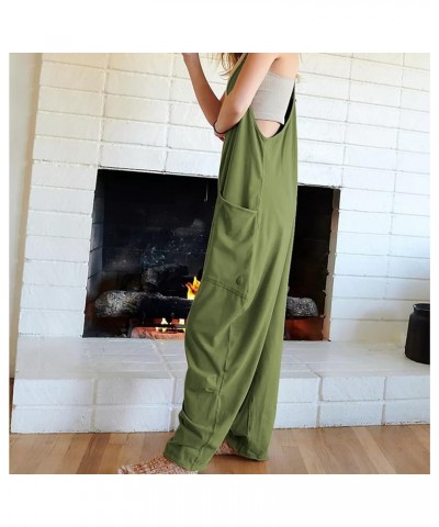 Women's Casual Sleeveless Jumpsuits Spaghetti Strap Loose Wide Leg Romper Overalls with Pockets Green $16.00 Overalls