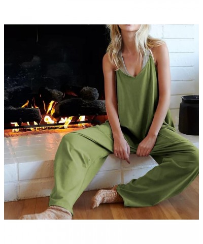 Women's Casual Sleeveless Jumpsuits Spaghetti Strap Loose Wide Leg Romper Overalls with Pockets Green $16.00 Overalls