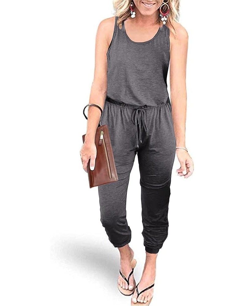 Women's Casual Tank Jumpsuits Sleeveless Drawstring Elastic Waist Loose Summer Romper Grey $20.21 Jumpsuits