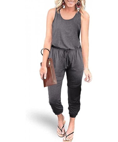 Women's Casual Tank Jumpsuits Sleeveless Drawstring Elastic Waist Loose Summer Romper Grey $20.21 Jumpsuits