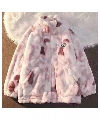 Oversized Sherpa Jacket for Women Fuzzy Fleece Cute Teddy Bear Print Coat Zip Long Sleeve Hooded Outwear with Pocket Z7-pink ...