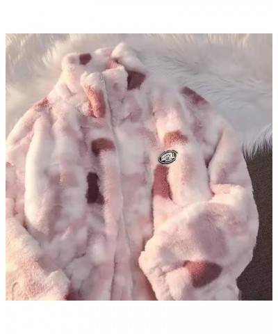 Oversized Sherpa Jacket for Women Fuzzy Fleece Cute Teddy Bear Print Coat Zip Long Sleeve Hooded Outwear with Pocket Z7-pink ...