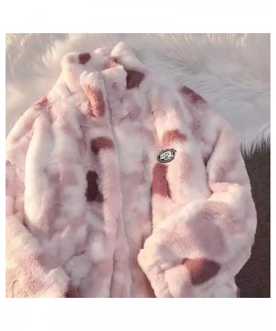 Oversized Sherpa Jacket for Women Fuzzy Fleece Cute Teddy Bear Print Coat Zip Long Sleeve Hooded Outwear with Pocket Z7-pink ...