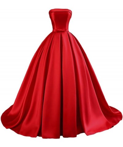 Women's Strapless A-line Prom Dresses Ball Gown Evening Formal Gowns Long Satin Party Gowns with Bow Sash Red $43.19 Dresses