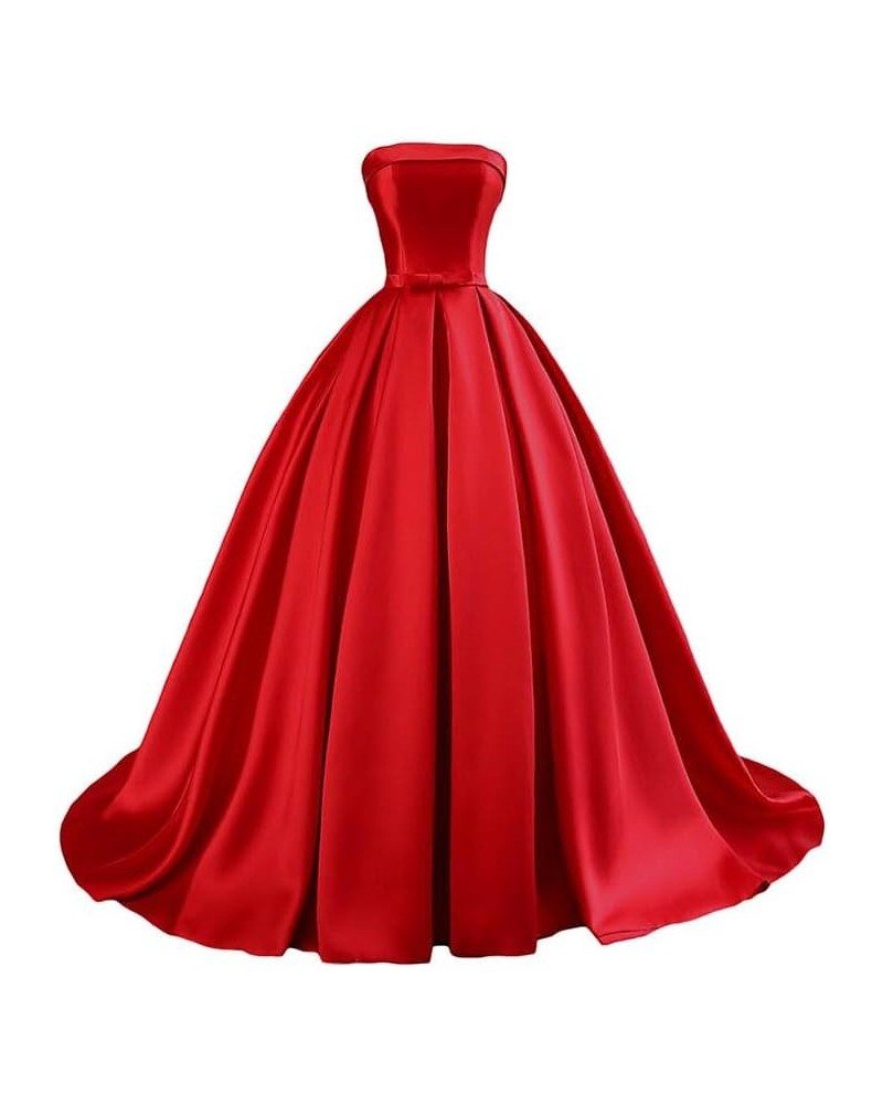 Women's Strapless A-line Prom Dresses Ball Gown Evening Formal Gowns Long Satin Party Gowns with Bow Sash Red $43.19 Dresses