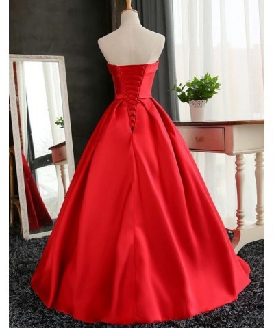 Women's Strapless A-line Prom Dresses Ball Gown Evening Formal Gowns Long Satin Party Gowns with Bow Sash Red $43.19 Dresses