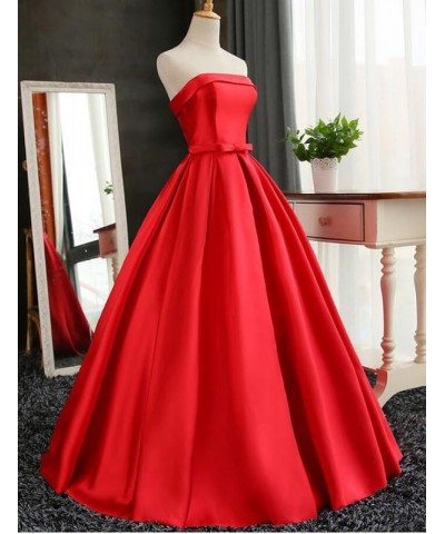 Women's Strapless A-line Prom Dresses Ball Gown Evening Formal Gowns Long Satin Party Gowns with Bow Sash Red $43.19 Dresses