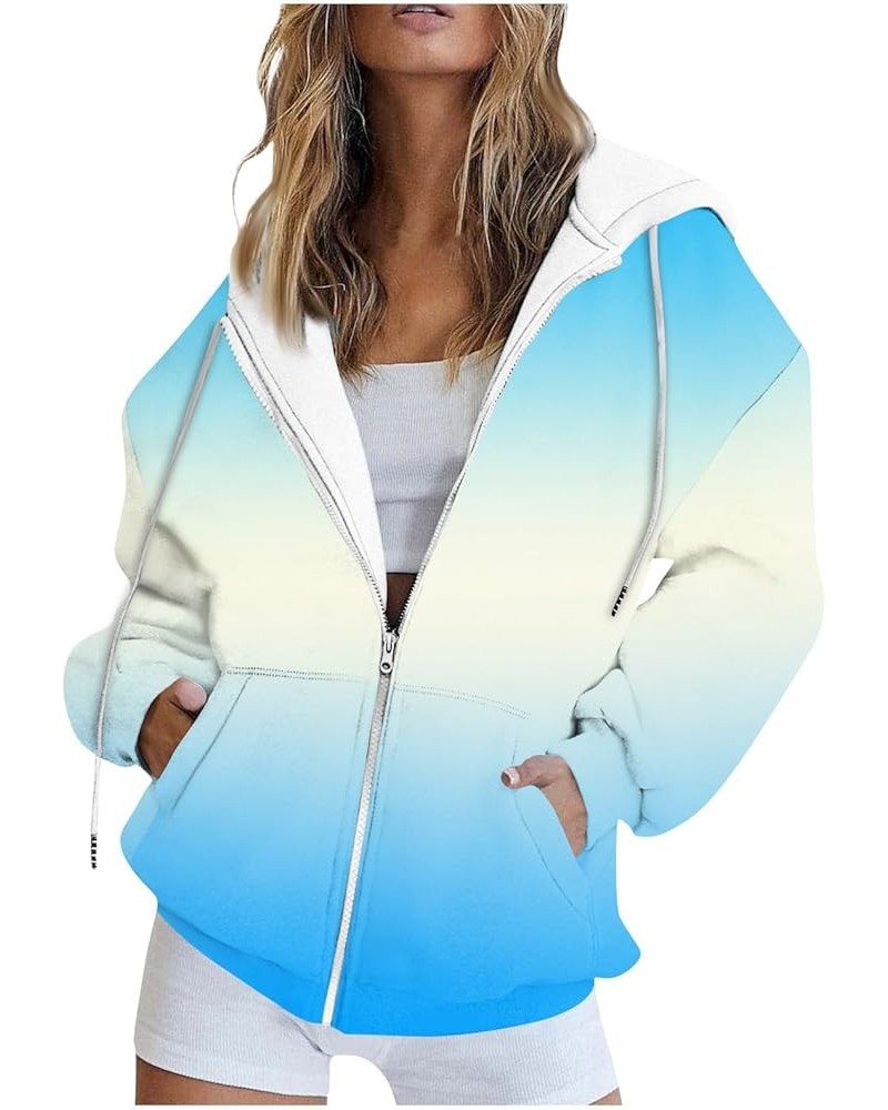 Womens Zip Up Hoodie Loose Gradient Jacket Casual Coat Outwear Fall Activewear Vintage Sweatshirts Pockets 1-light Blue $7.23...