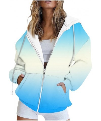 Womens Zip Up Hoodie Loose Gradient Jacket Casual Coat Outwear Fall Activewear Vintage Sweatshirts Pockets 1-light Blue $7.23...